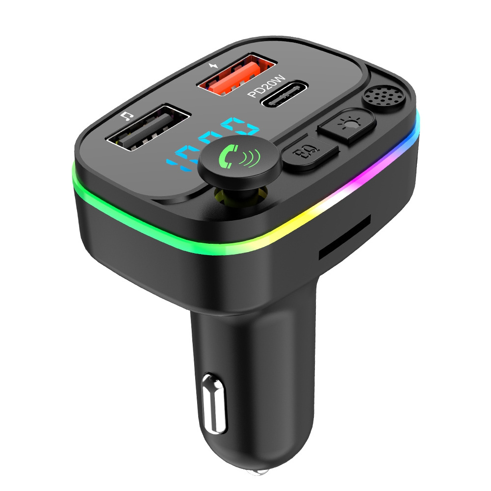 Dual USB QC3.0 Car Charger MP3 Audio Player FM Transmitter Handsfree Aux Modulator Smart Phone Charger With LED