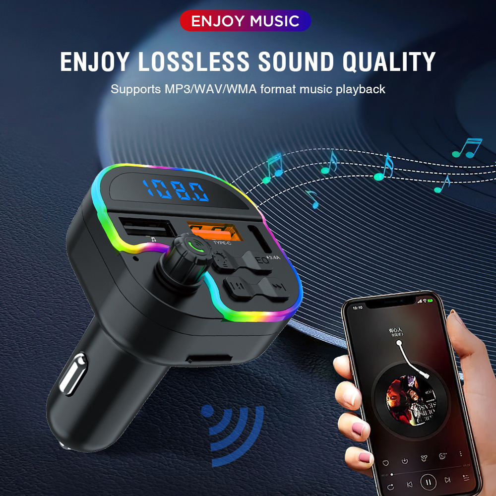 Wireless Blue Tooth Car Kit mp3 Music Player Bt 5.3 Handsfree Calling Dual Usb Car Charger Fm Transmitter with lED illumination