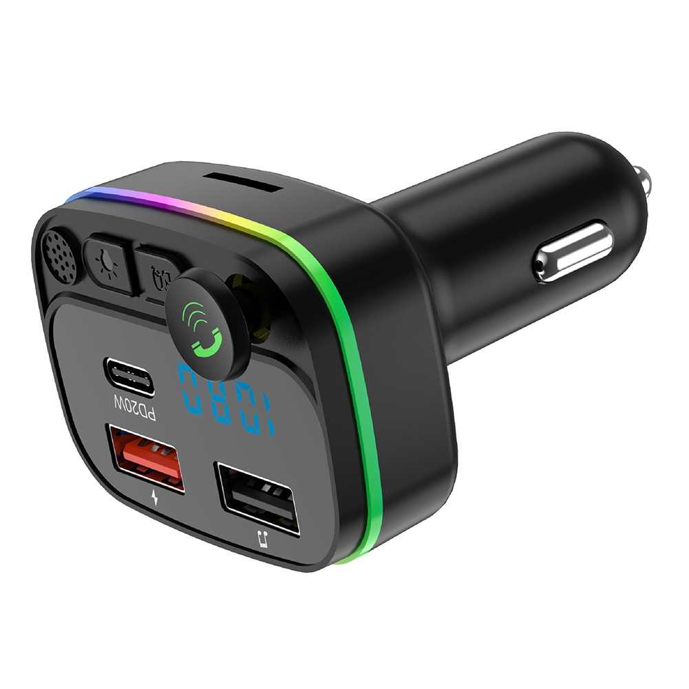 Dual USB QC3.0 Car Charger MP3 Audio Player FM Transmitter Handsfree Aux Modulator Smart Phone Charger With LED