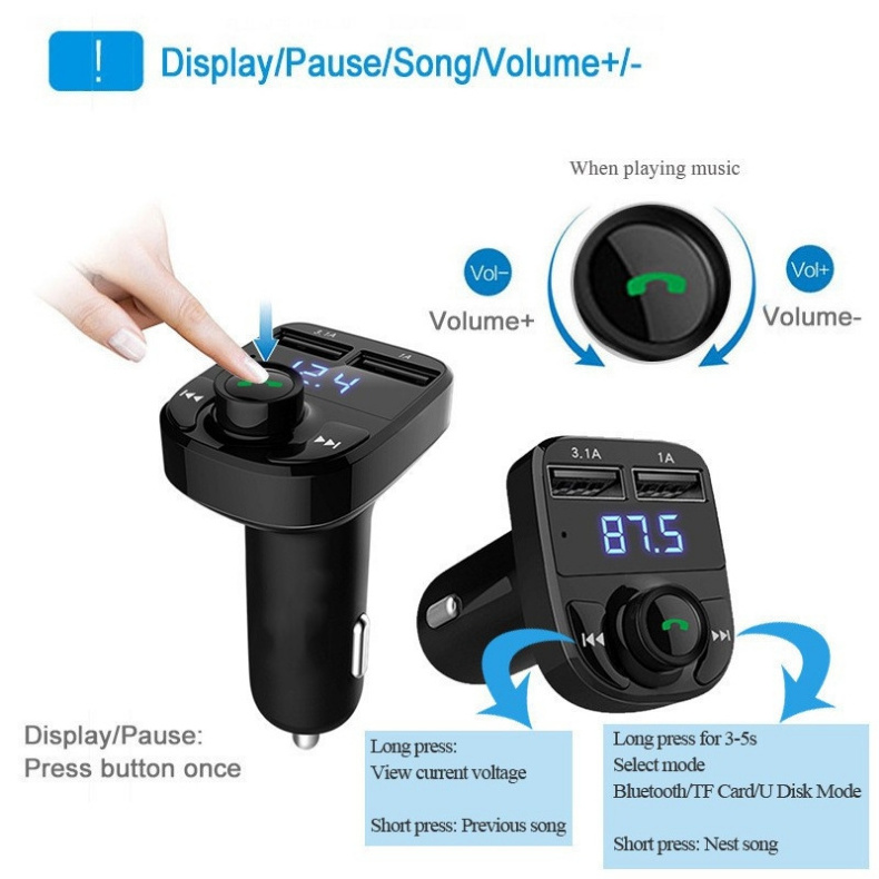 Hot sell X8 wireless Car FM transmitter mp3 player with dual USB 5V1A Fast charging Colorful LED lighting modulator player