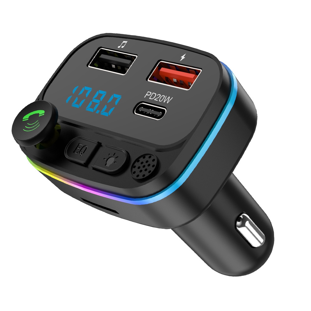 Dual USB QC3.0 Car Charger MP3 Audio Player FM Transmitter Handsfree Aux Modulator Smart Phone Charger With LED