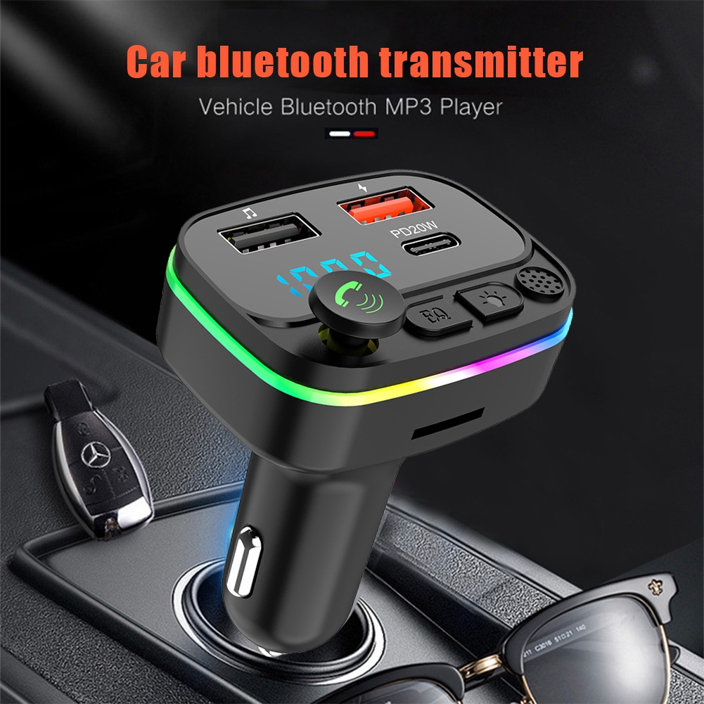 Dual USB QC3.0 Car Charger MP3 Audio Player FM Transmitter Handsfree Aux Modulator Smart Phone Charger With LED