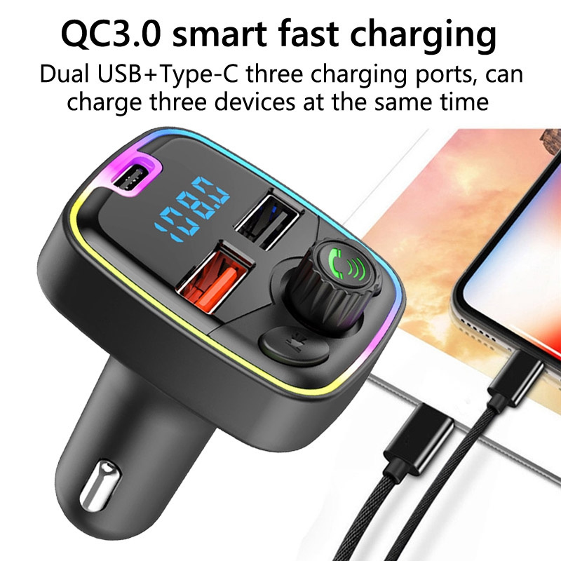 New QC3.0 hands-free BT 5.3 modulator car charger 5V3A dual USB universal adapter car MP3 player wireless FM transmitter