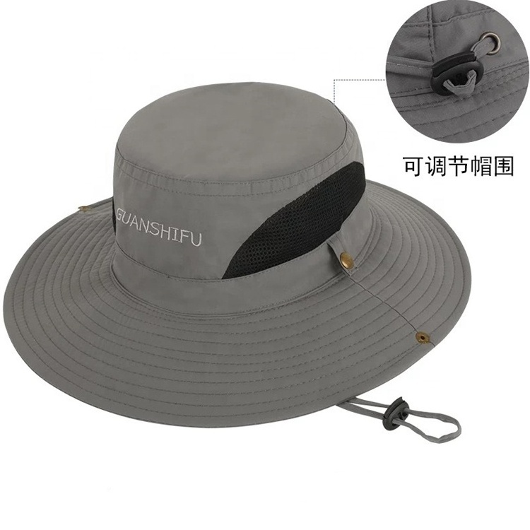 Custom 100% Polyester Boonie Outdoor Fisherman Hat Summer Fishing UV Protection Sun Hiking Bucket Hat with String