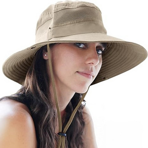 Custom wide brim breathable beach uv protection camping garden farm sun hat string fishing bucket hats for hiking