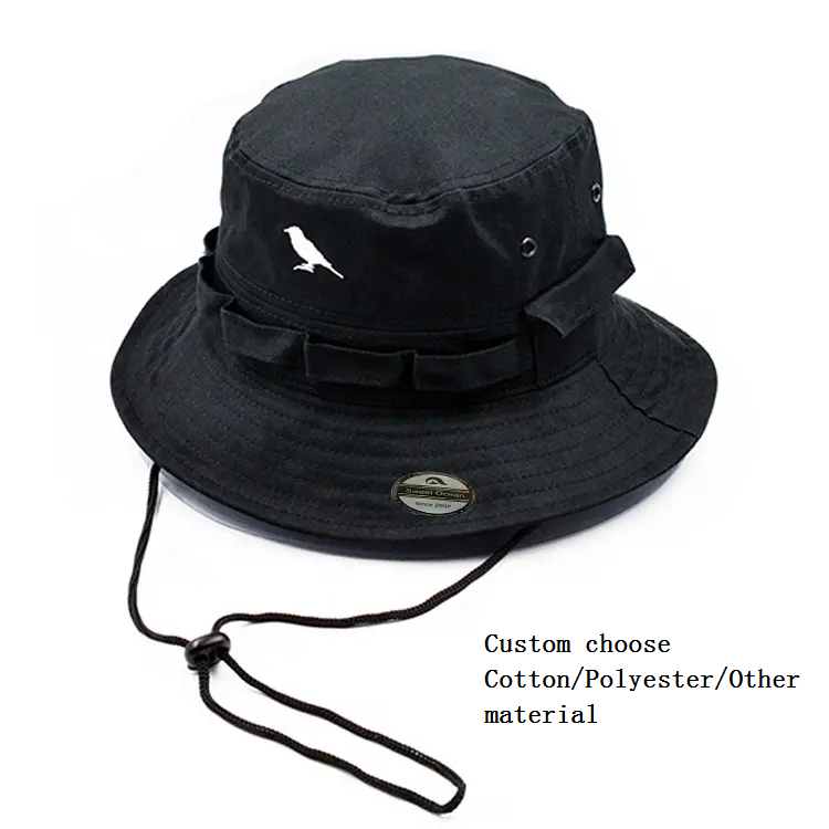 Designer Cotton Bucket Hat with Pocket Canvas Fisherman Hat with String Unisex Trendy Outdoor Polyester Beach Hat