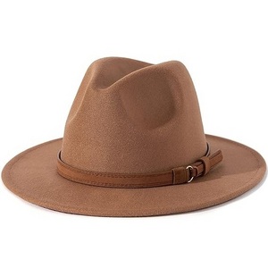 Custom vintage mens wide brim wooden felt fedora hats with Belt Buckle