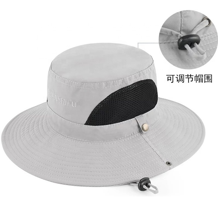 Custom 100% Polyester Boonie Outdoor Fisherman Hat Summer Fishing UV Protection Sun Hiking Bucket Hat with String