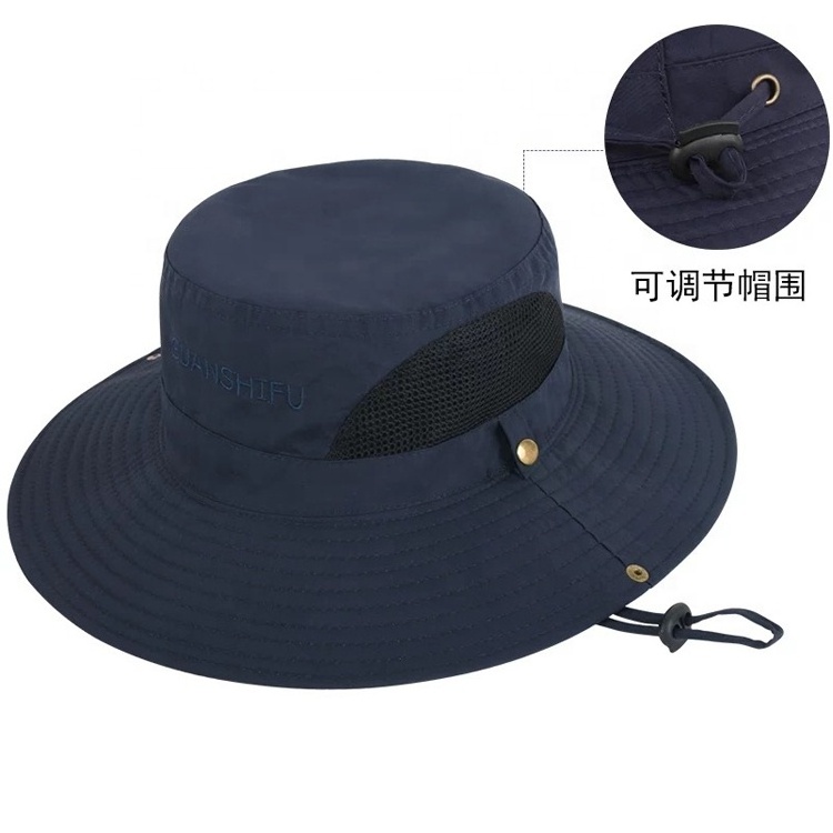 Custom 100% Polyester Boonie Outdoor Fisherman Hat Summer Fishing UV Protection Sun Hiking Bucket Hat with String