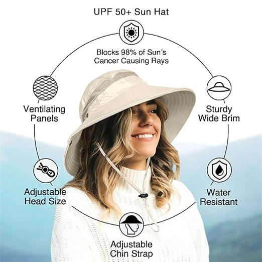 Custom wide brim breathable beach uv protection camping garden farm sun hat string fishing bucket hats for hiking