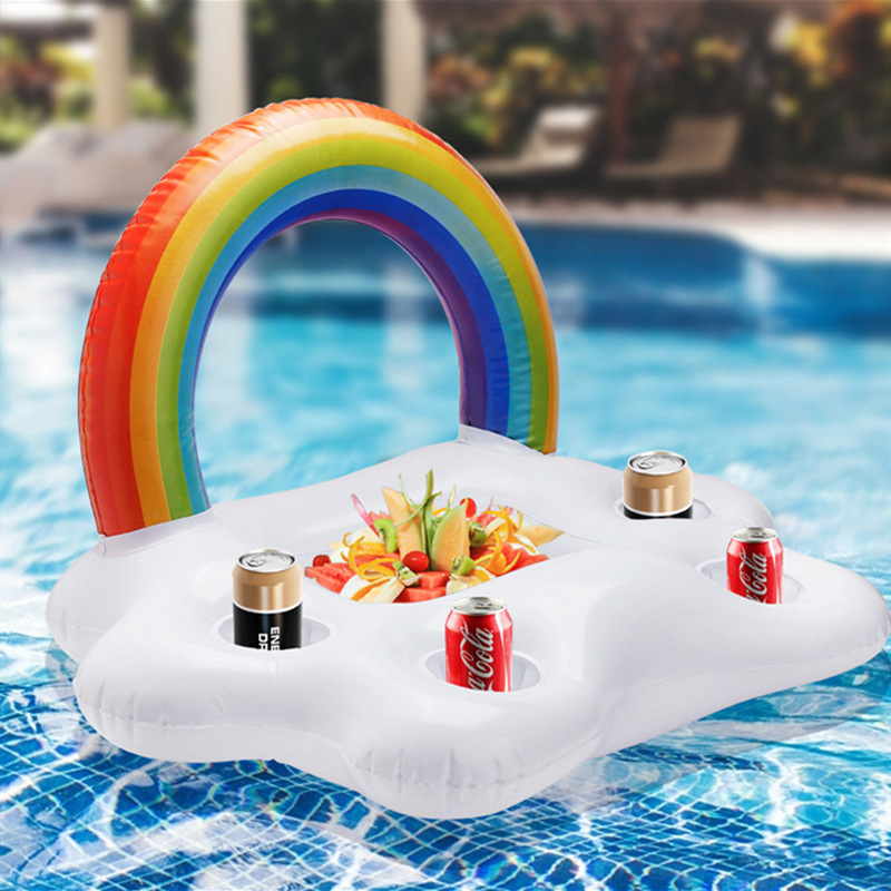 Factory supply Customized PVC Plastic Inflatable Rain Bow Cloud Pool Beach Drink Or Cup Holder Float Sofa for Pool Bed