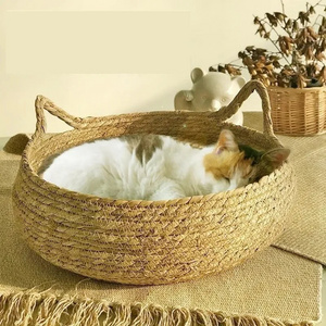 wholesale straw woven eco-friendly pet beds willow woven round dog beds Mattress Comfortable Dog Bed