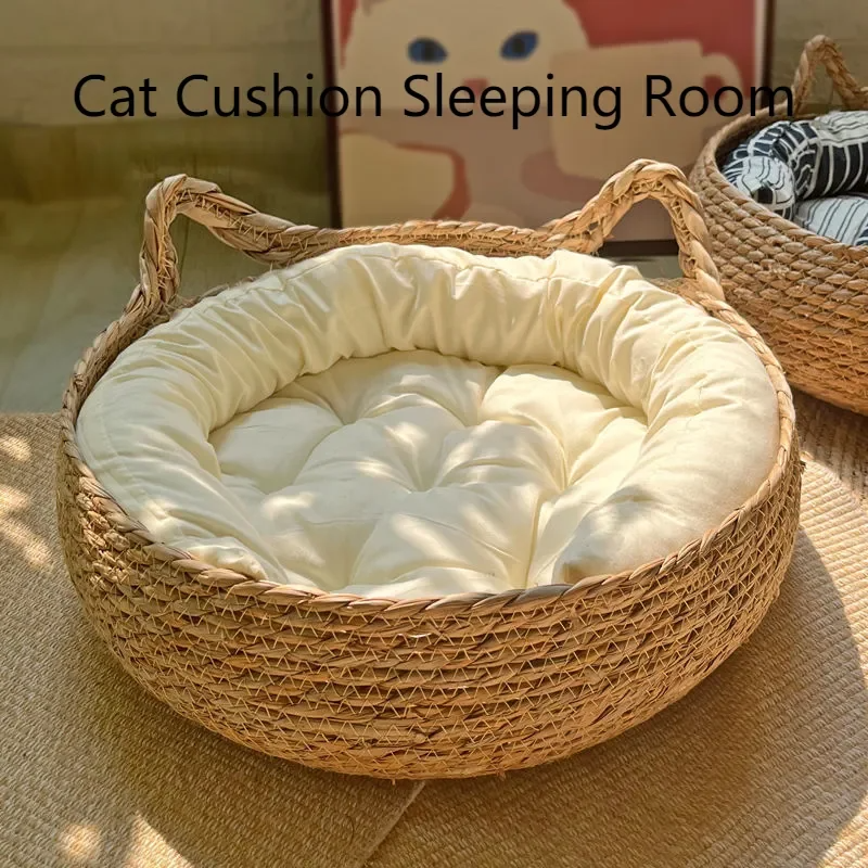 wholesale straw woven eco-friendly pet beds willow woven round dog beds Mattress Comfortable Dog Bed