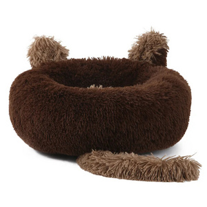 Wholesale Cute Comfortable Cat Bed Sofa Fluffy Plush Calming Puppy Bed Anti Anxiety Warm Pet Beds With Ear Tail