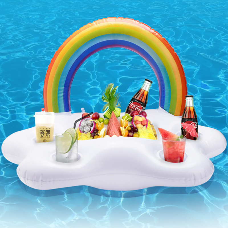 Factory supply Customized PVC Plastic Inflatable Rain Bow Cloud Pool Beach Drink Or Cup Holder Float Sofa for Pool Bed