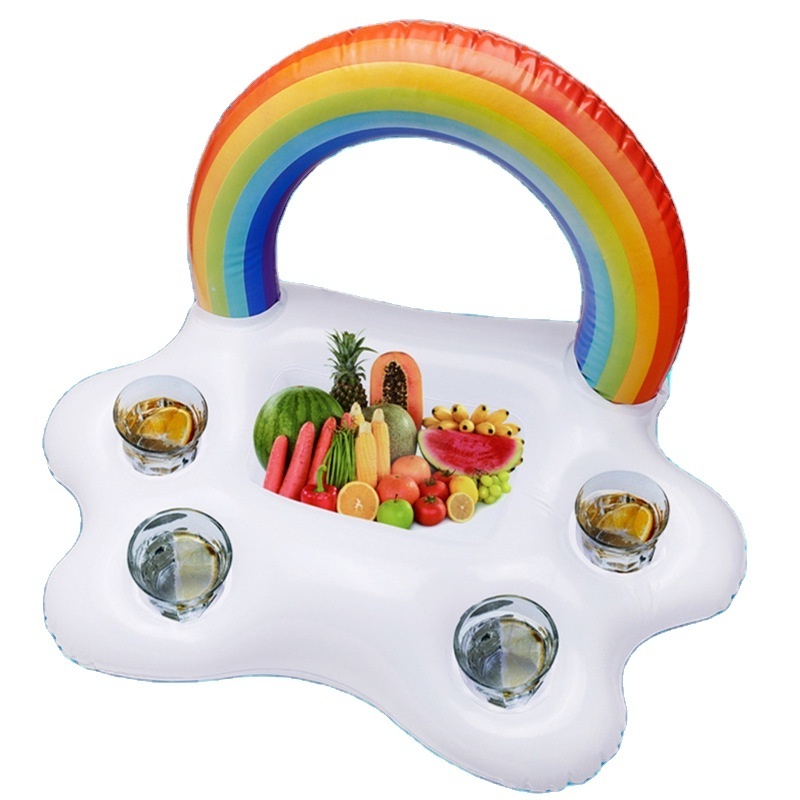 Factory supply Customized PVC Plastic Inflatable Rain Bow Cloud Pool Beach Drink Or Cup Holder Float Sofa for Pool Bed