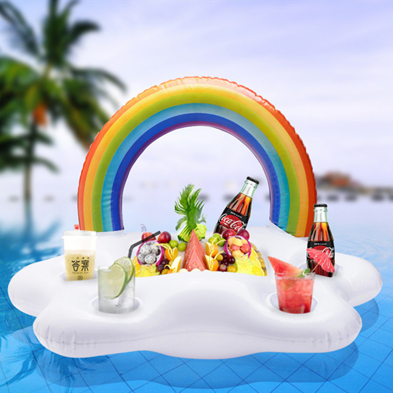 Factory supply Customized PVC Plastic Inflatable Rain Bow Cloud Pool Beach Drink Or Cup Holder Float Sofa for Pool Bed