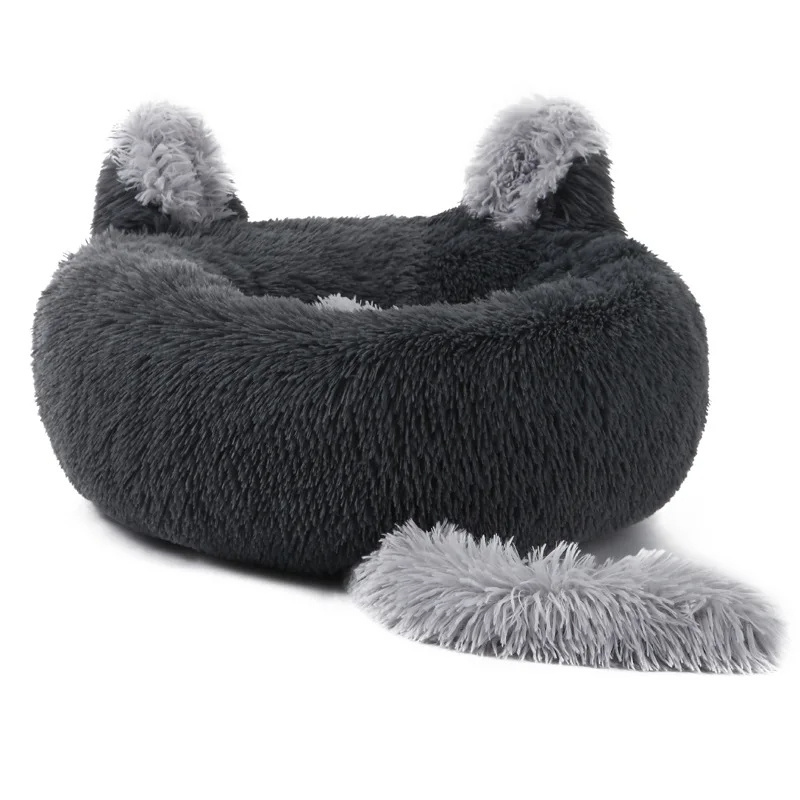 Wholesale Cute Comfortable Cat Bed Sofa Fluffy Plush Calming Puppy Bed Anti Anxiety Warm Pet Beds With Ear Tail