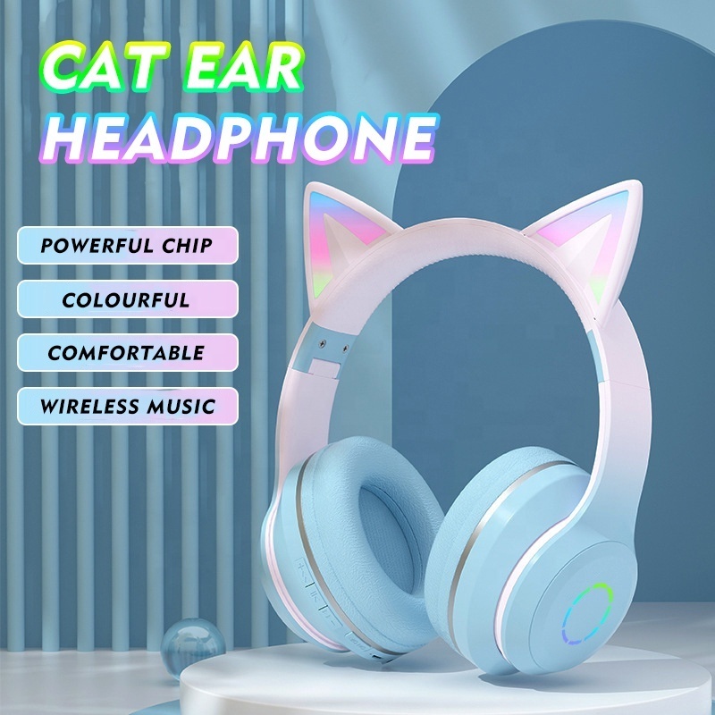 New Headphone ST89M Gradual Color LED Luminous Cute Cat Series Cat Ear Wireless Macaron Earphones