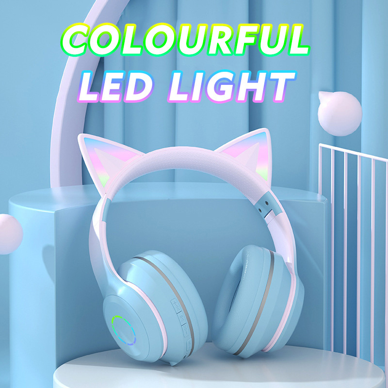 New Headphone ST89M Gradual Color LED Luminous Cute Cat Series Cat Ear Wireless Macaron Earphones