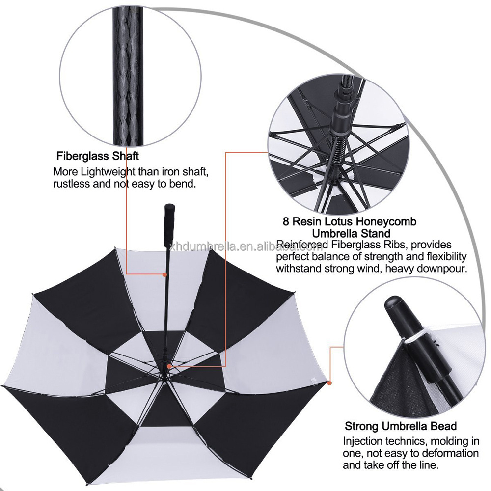 strong windproof golf umbrella with fiber glass or carbon fiber umbrella