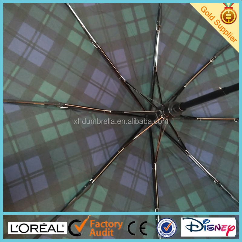 semi automatic 3 fold umbrella with plastic J handle and ultralight fabric