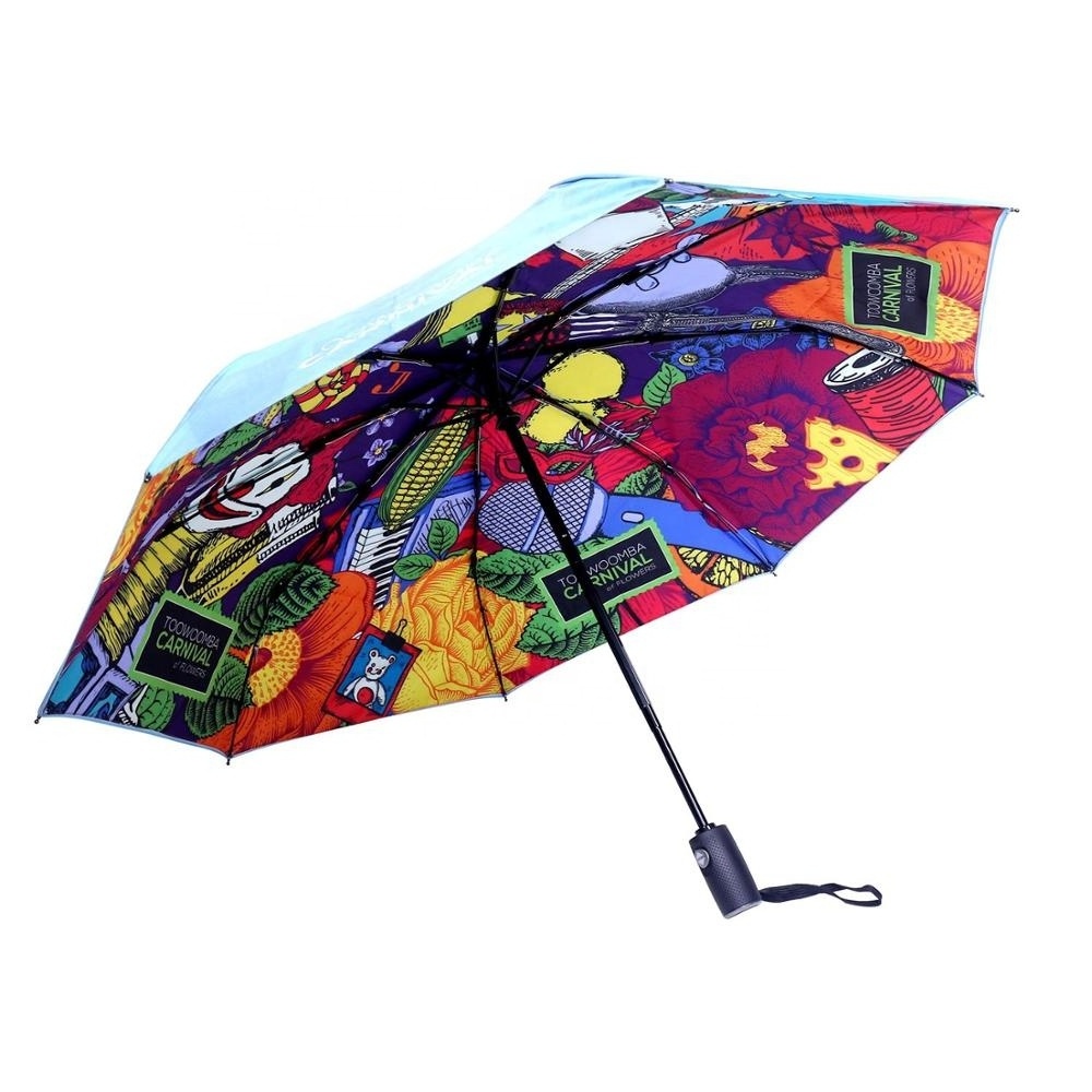 top quality two layer 3 folding umbrella with art printed folding rain umbrella and sun umbrella