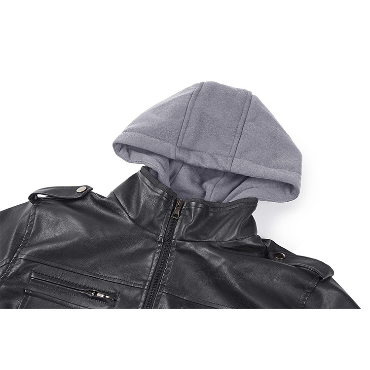 grey black coffee Leather Winter Coat Varsity Bomber Jacket Slim Zipper PU Jacket Men Leather Jacket with hood