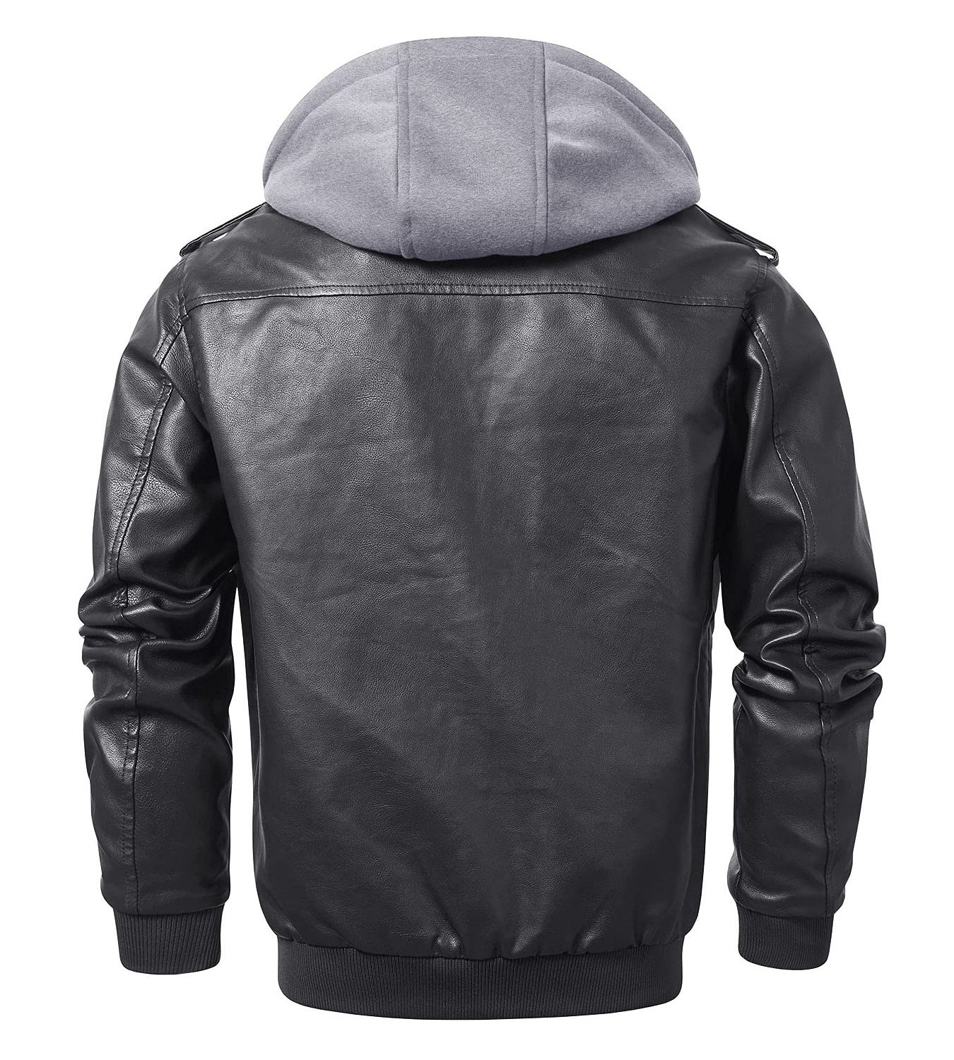 grey black coffee Leather Winter Coat Varsity Bomber Jacket Slim Zipper PU Jacket Men Leather Jacket with hood