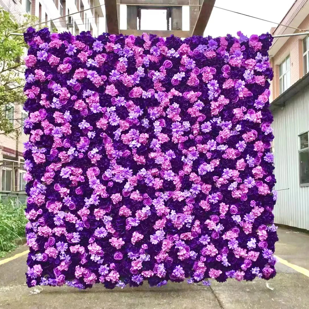 8x8ft Flower Wall Wedding Rose Floral Wall 3D Roll Up Cloth Flower Panel purple Flower Wall for wedding