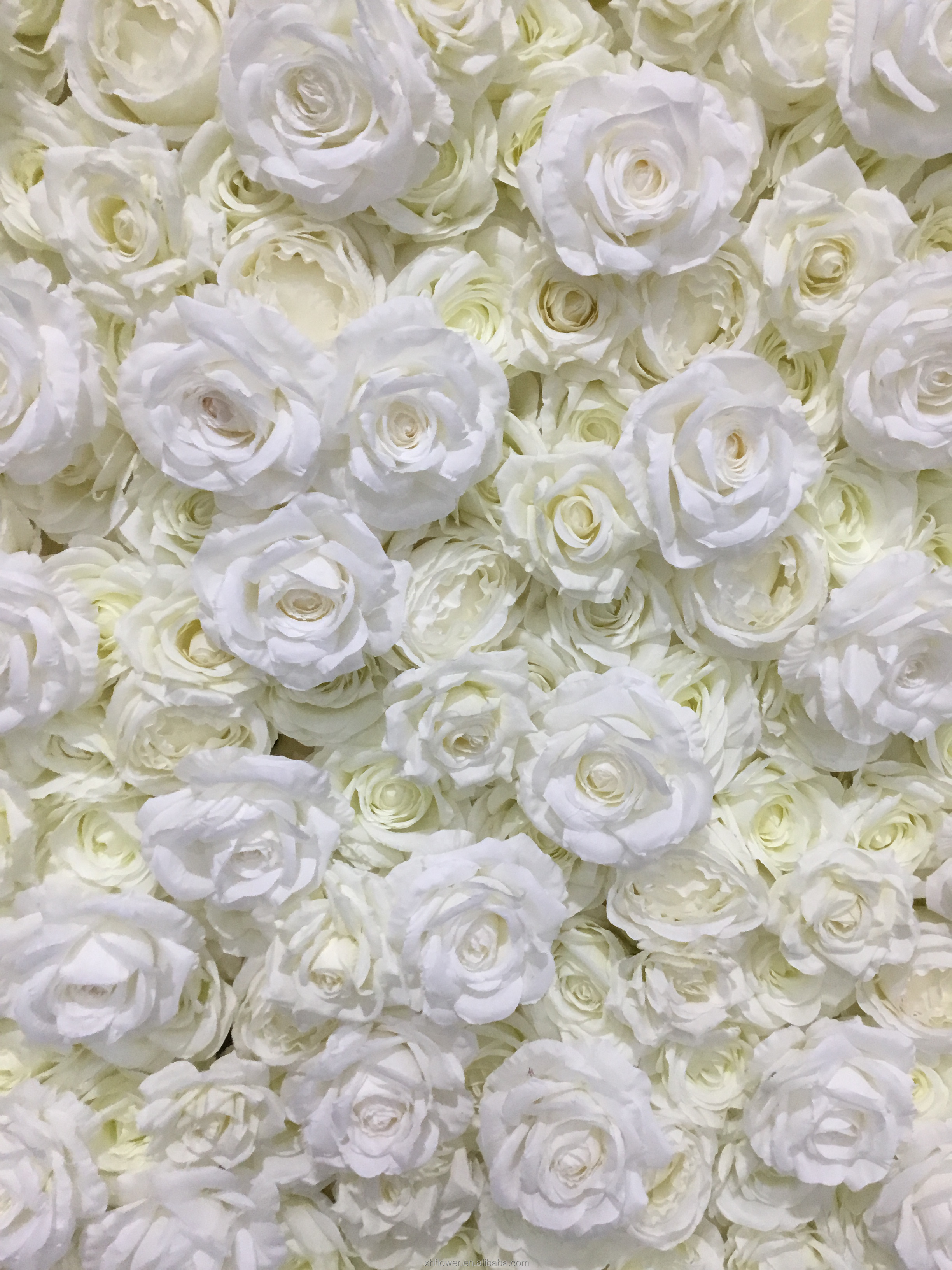 XHHY Custom 5D White Roll Up Fabric Cloth Base Silk Rose Flower wall Backdrop Panel  Artificial Flower Wall for Wedding