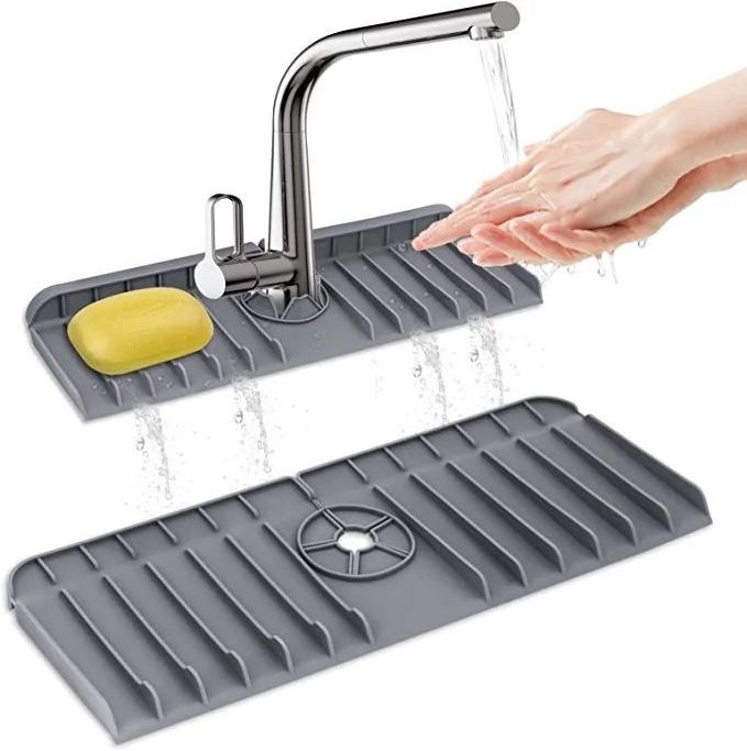 Wholesale Custom-Designed Longer Silicone Sink Mat Kitchen Utensil Style Faucet Handle Drip Catcher Tray for Kitchen Bathroom