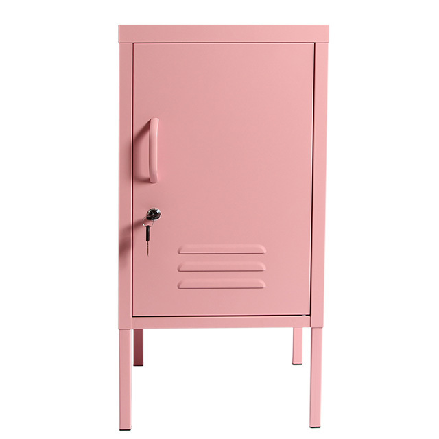 Durable mini pink bedside steel single door student toys storage metal locker cabinet for USA