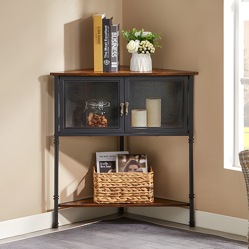 Corner Storage Cabinet Wooden Shelves, Free-Standing Organizer for Compact Space in Living Room/Bedroom/Entryway/Kitchen