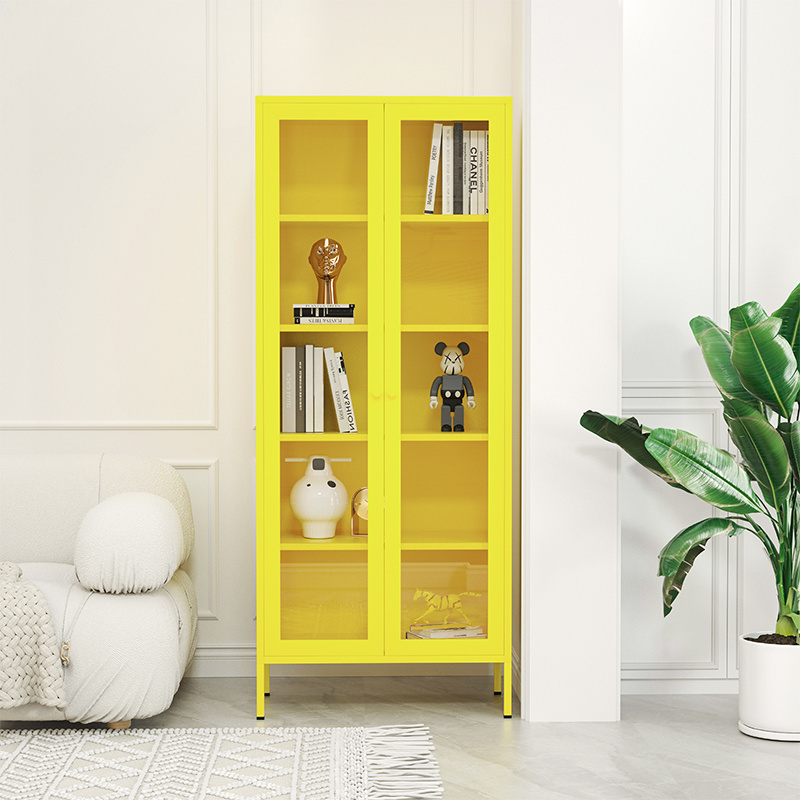 Steel Storage Cabinet with Glass Doors Corner Steel Modern bookcase Office Furniture Double Swing Door Home Furniture