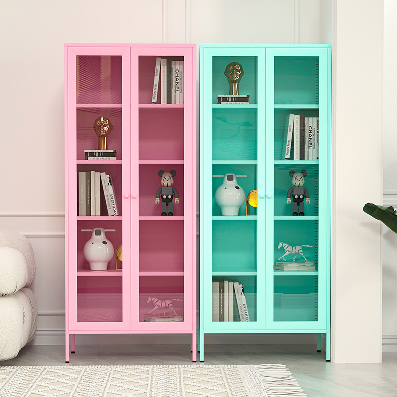 Steel Storage Cabinet with Glass Doors Corner Steel Modern bookcase Office Furniture Double Swing Door Home Furniture