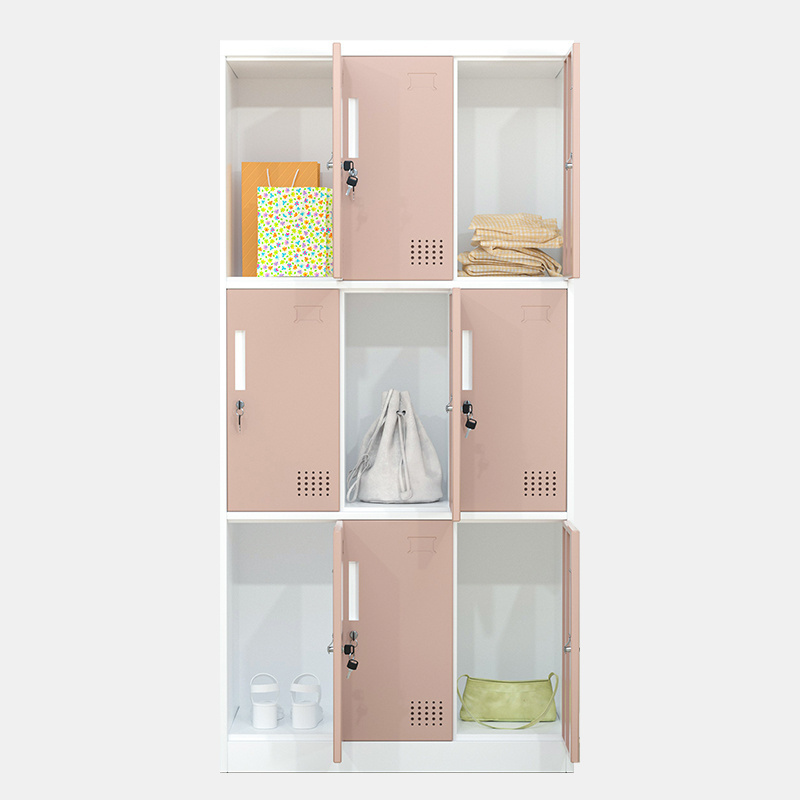 High  quality 9 door compartment metal locker wardrobe staff Gym School  steel storage  cabinet  for Changing Room