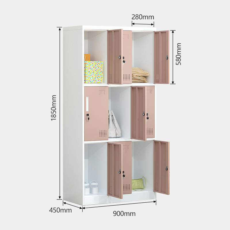 High  quality 9 door compartment metal locker wardrobe staff Gym School  steel storage  cabinet  for Changing Room