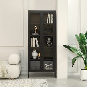 Steel Storage Cabinet with Glass Doors Corner Steel Modern bookcase Office Furniture Double Swing Door Home Furniture