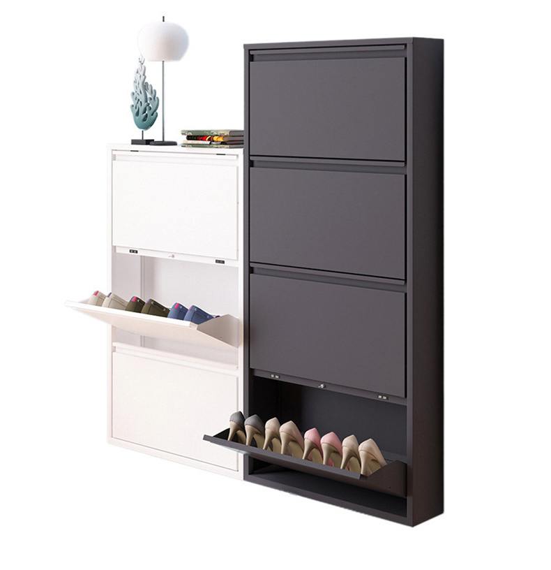 Home Living Room metal cabinets Entryway 4 Tier Rotating Pull Out Shoe Rack Shoe Storage Cabinet