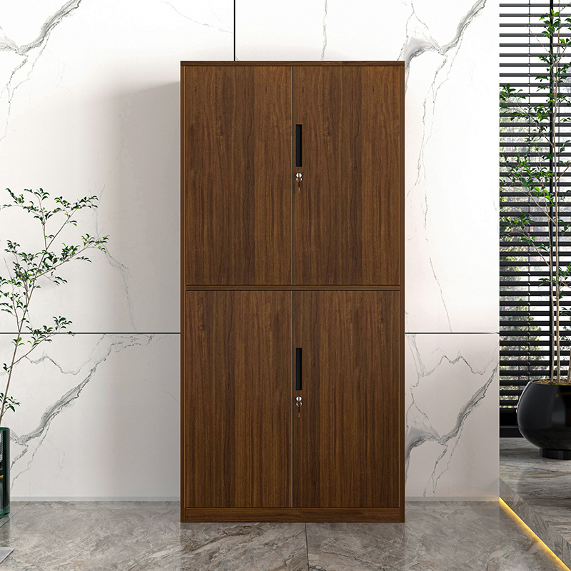 Luoyang wholesale KD Wood grain transfer steel file cabinet metal cupboard upper glass door filing adjustable shelves