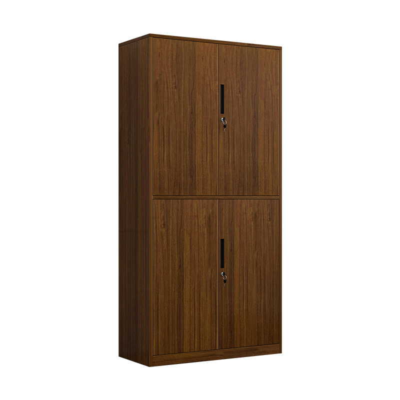 Luoyang wholesale KD Wood grain transfer steel file cabinet metal cupboard upper glass door filing adjustable shelves