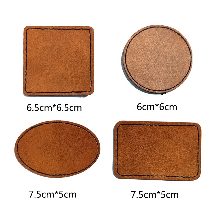 Custom DIY Embossed Debossed Brand Name Logo Round PU Leather Label Leather Patches For Jeans Hat Bag Garment Tags