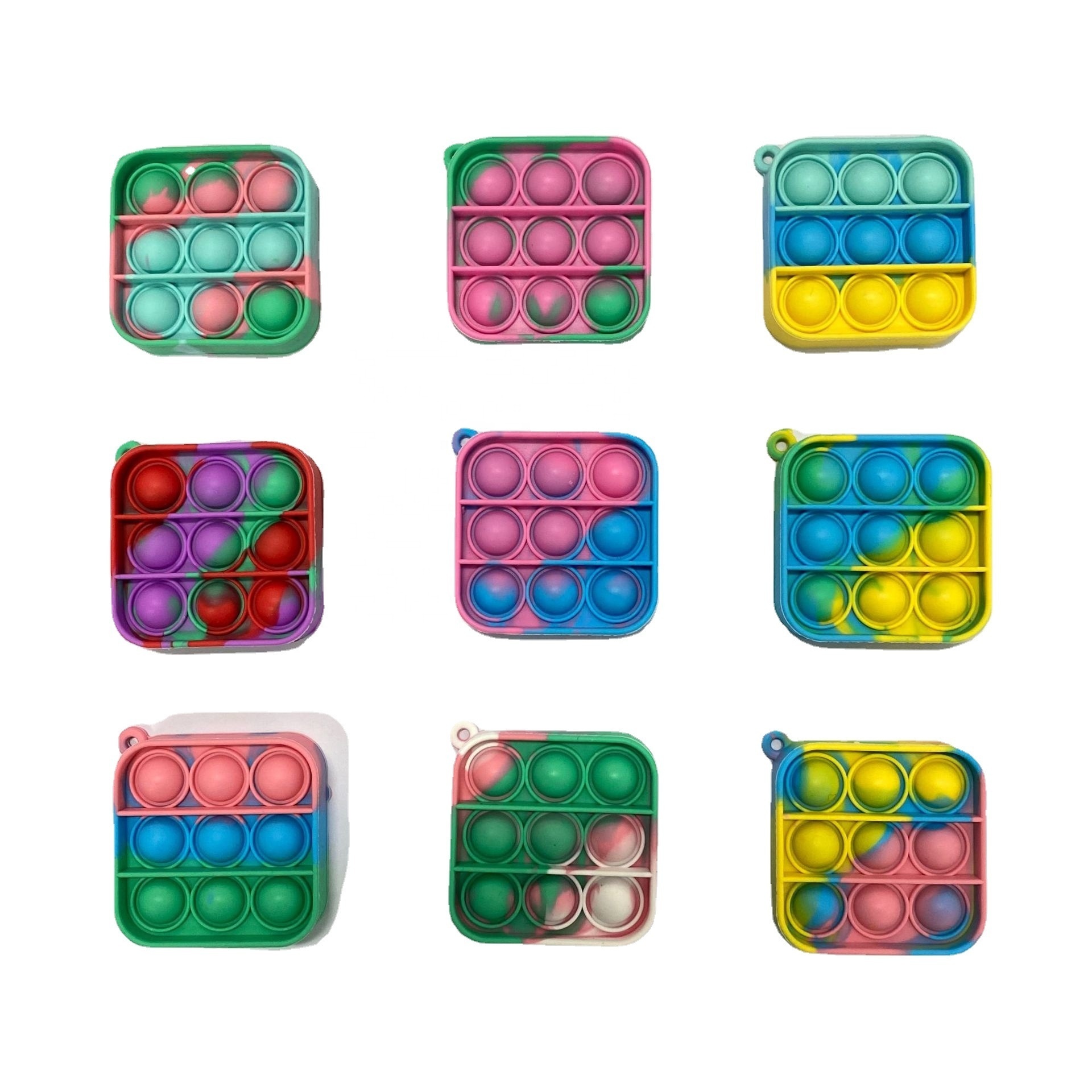 Wholesale Silicone Square Shaped Fidget Keychain Push Toys Popping Up Ball Bubbles Toy Fun Spinner Tent Fidget Sensory