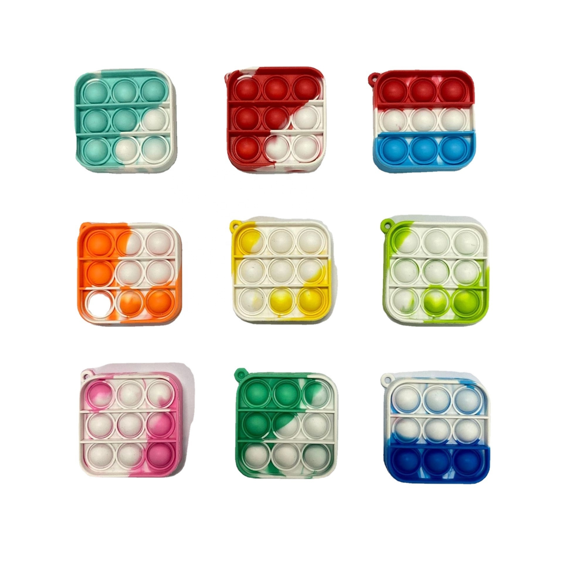 Wholesale Silicone Square Shaped Fidget Keychain Push Toys Popping Up Ball Bubbles Toy Fun Spinner Tent Fidget Sensory