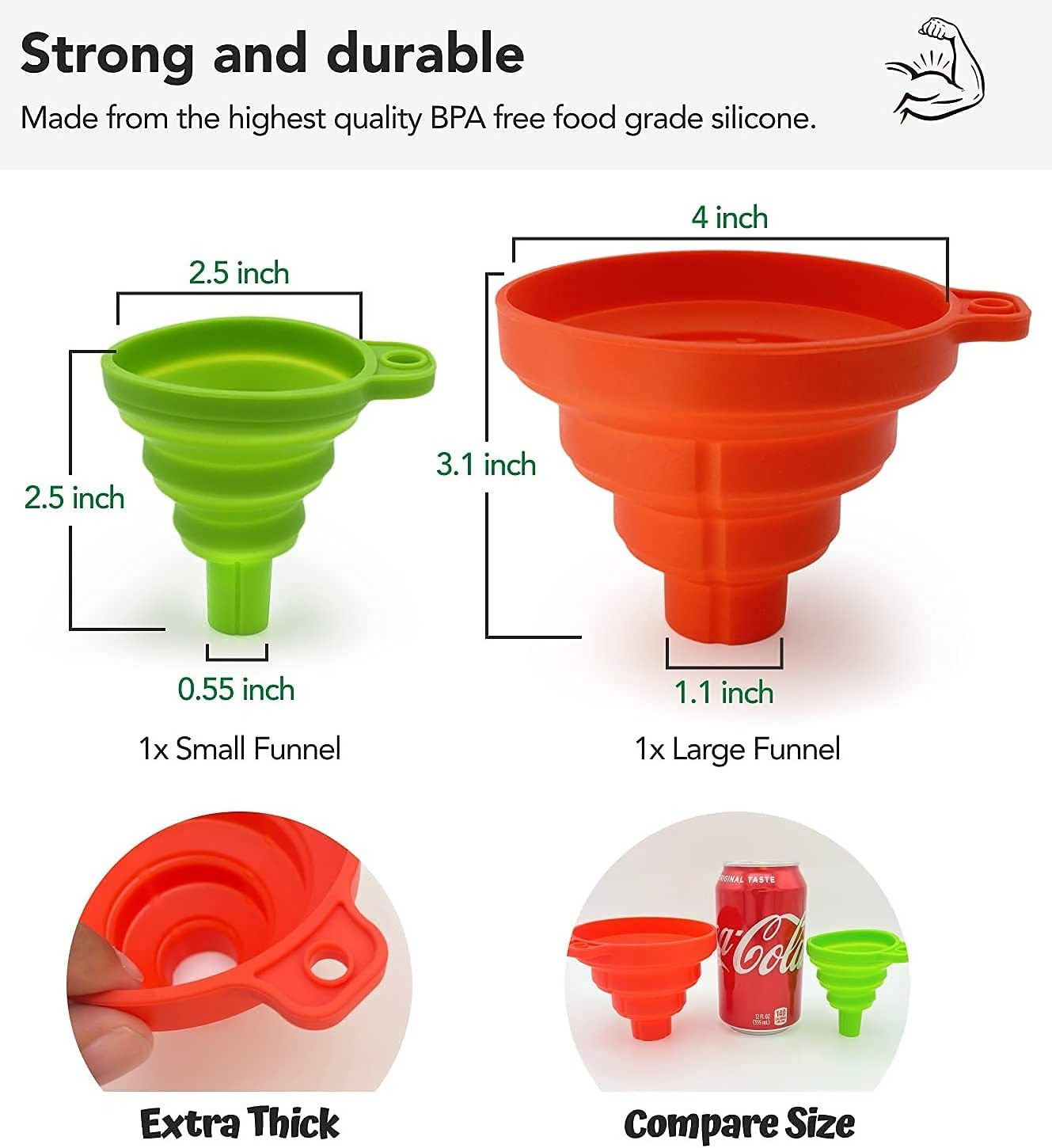 Kitchen Accessories Silicone Foldable Funnel for for Water Bottle Liquid Transfer, Kitchen Tool Silicone Funnel Collapsible