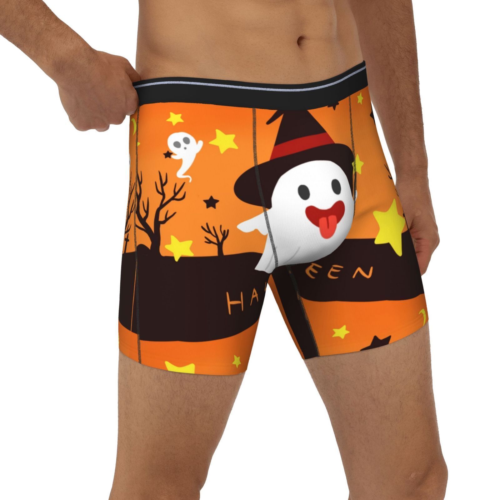 Custom Logo Boxer Briefs Print Pack Soft Open Fly Long Leg  halloween Underwear  Men's Polyester Boxers Boxers For Men