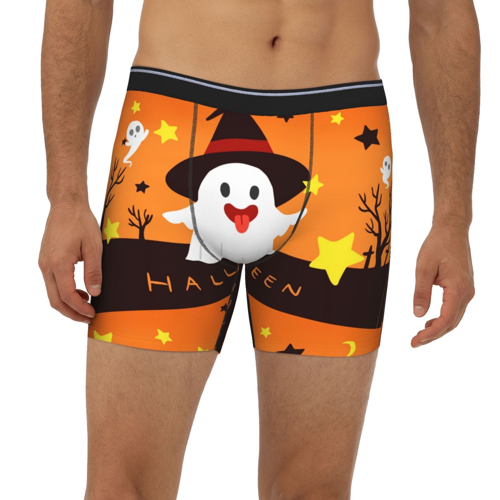 Custom Logo Boxer Briefs Print Pack Soft Open Fly Long Leg  halloween Underwear  Men's Polyester Boxers Boxers For Men