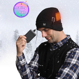 Smart usb charging heating hat men's winter warm wool outdoor cold protection hat women's knitted cuff electric heating hat