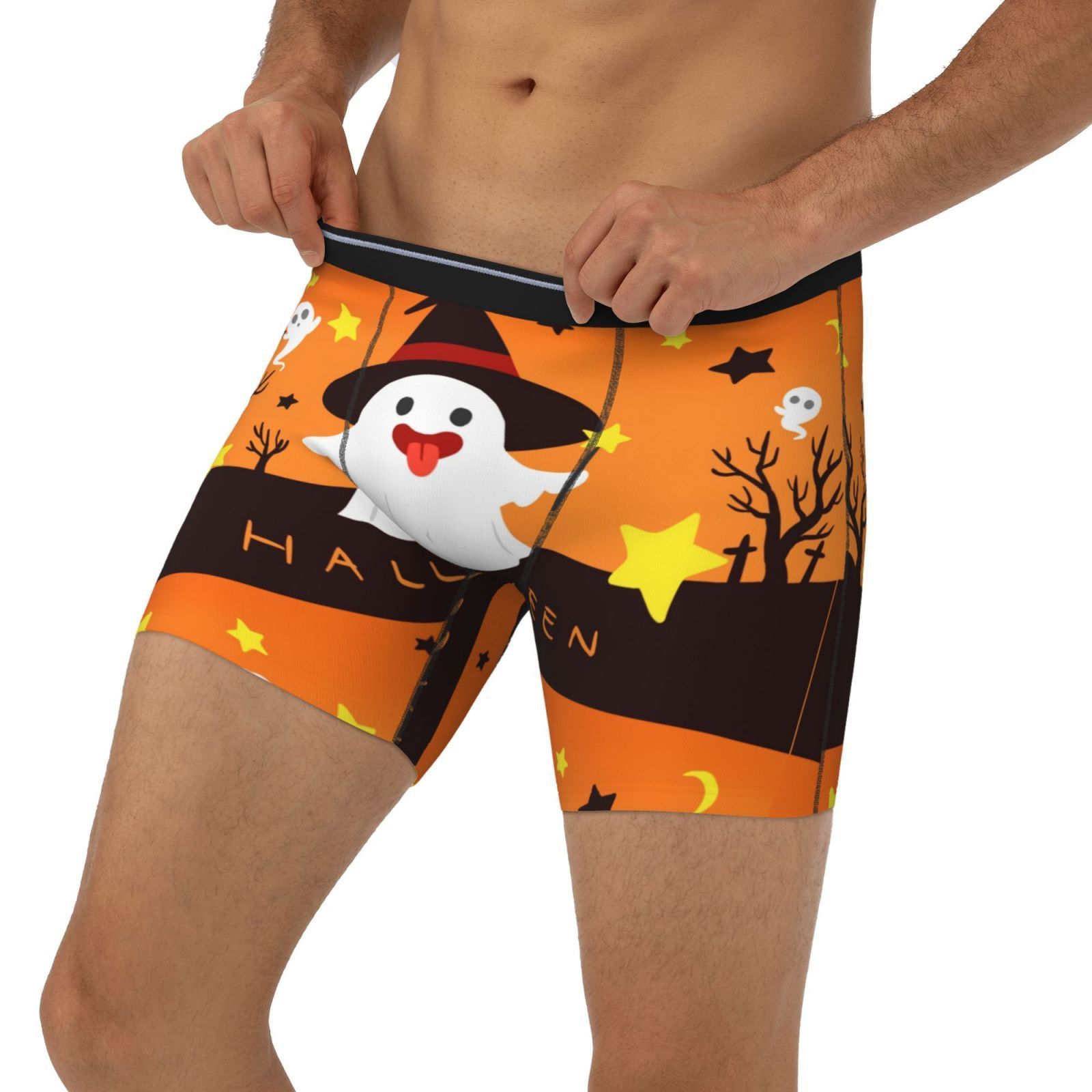 Custom Logo Boxer Briefs Print Pack Soft Open Fly Long Leg  halloween Underwear  Men's Polyester Boxers Boxers For Men